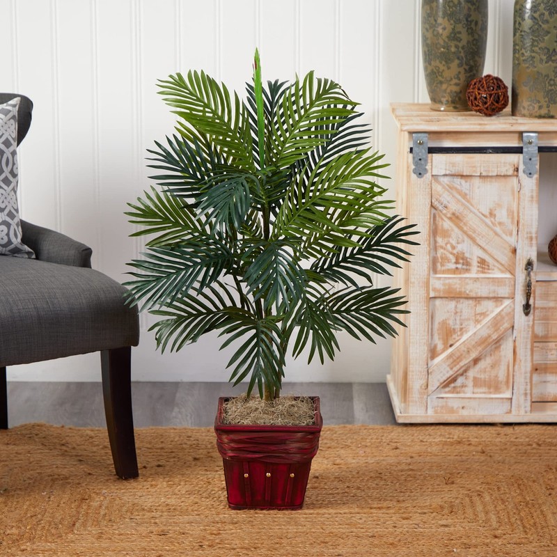 Nearly Natural Areca Palm Wicker Basket Silk Plant 6536 gallery