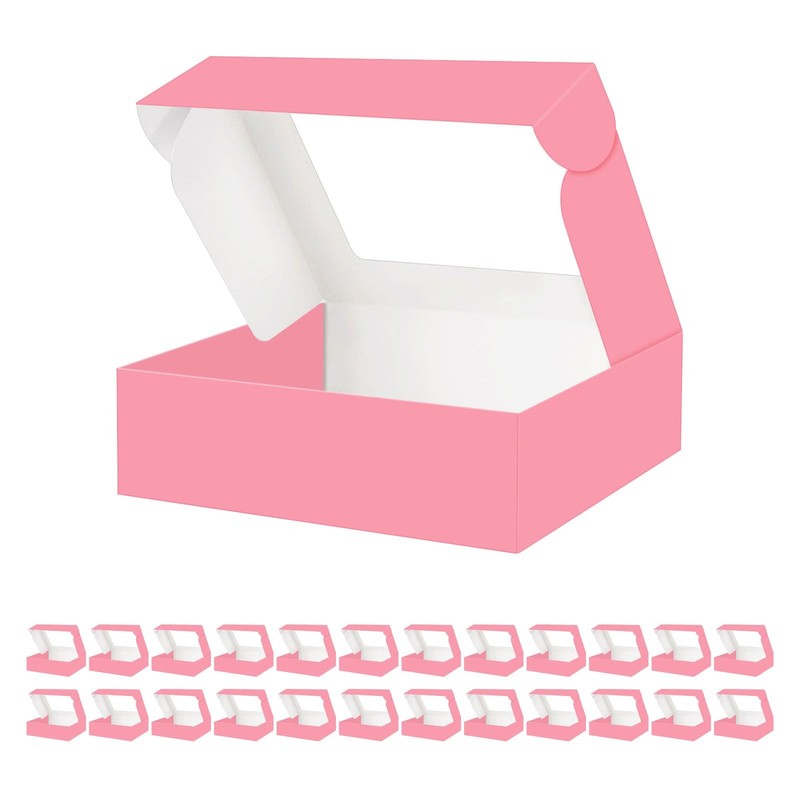 25 PCS Pink Cookie Bakery Boxes Window 10x8x2.5 Inch Strawberries Treat Box