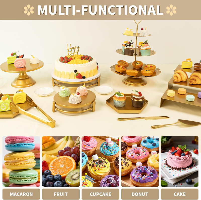 Gold Cake Stand Set - 12 PCS for Weddings, Parties & Celebrations gallery