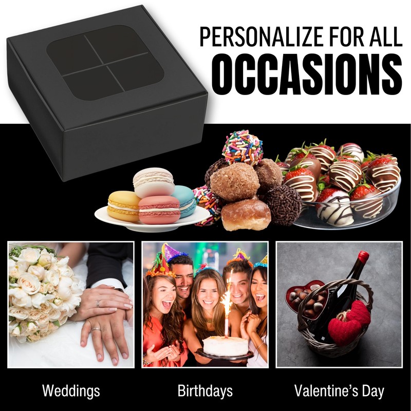 25 PCS Mini Truffle Boxes Black Window and Dividers 3.5"x3.5"x1.57" 4 Treats gallery