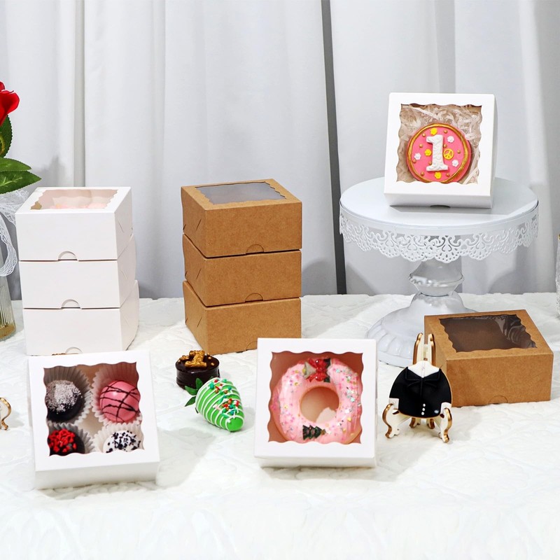 100 Pack Bakery Boxes 4x4x2 Inches Cookies Boxes Mini Bundt Cake Boxes Pie Bo... gallery