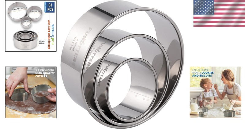 Cookie Cutter Set 3 Piece Stainless Steel Round Baking Rings for Pastry Biscuits gallery