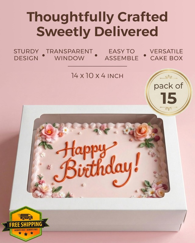 Baregamyan 14x10x4 inch white cake boxes w/ window 15pcs gallery