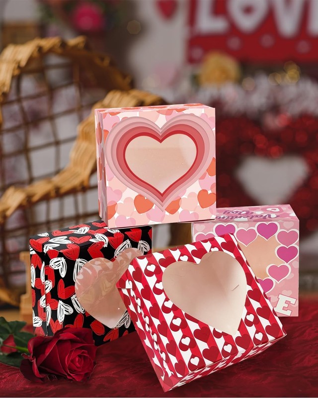 60 PCS 6x6x3" Valentine Cookie Boxes Window Small Pastry Bakery Heart Love gallery