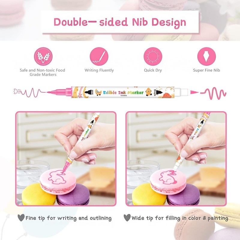 Edible Markers for Cookie Decorating,12Pcs Food Coloring Pens Double Side Food gallery