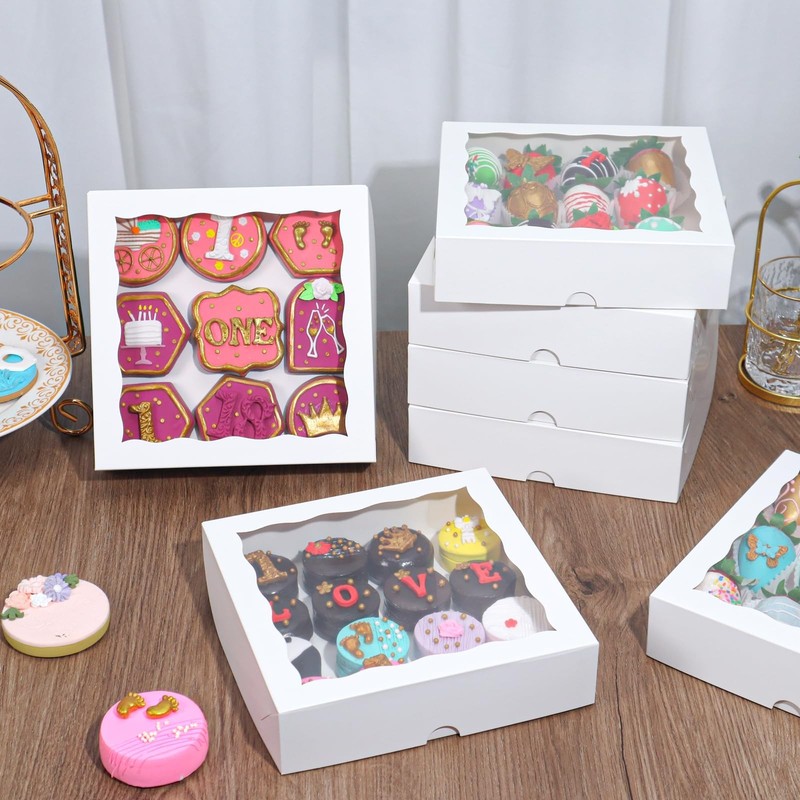 15pcs 8x8x2 Inches White Bakery Boxes for Christmas - Cookies, Chocolate Cove... gallery