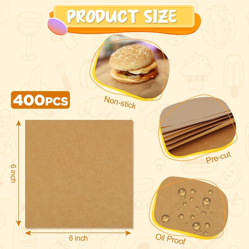 400PCS Patty Paper 6x6 In Unbleached Parchment Paper Squares Non-Stick gallery