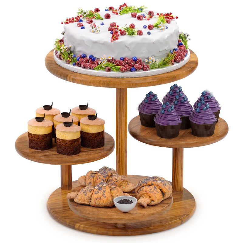 HURZMORO 4 Tier Round Cupcake Tower Stand for 50 Cupcakes,Wood Cake Stand with T