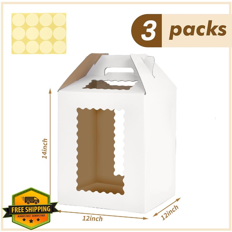 Yinlinsta 3 Pack White 12x12x14 Inch Tall Cake Boxes gallery