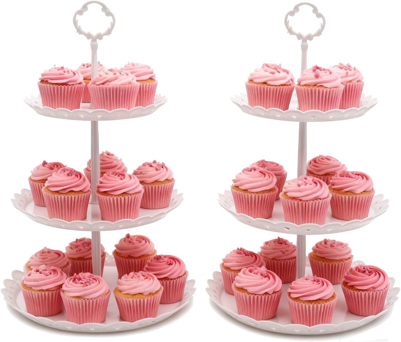 2pcs Plastic Cupcake Stands- 3 Tier Cupcake Stand- Dessert Tower Tray for Tea... gallery