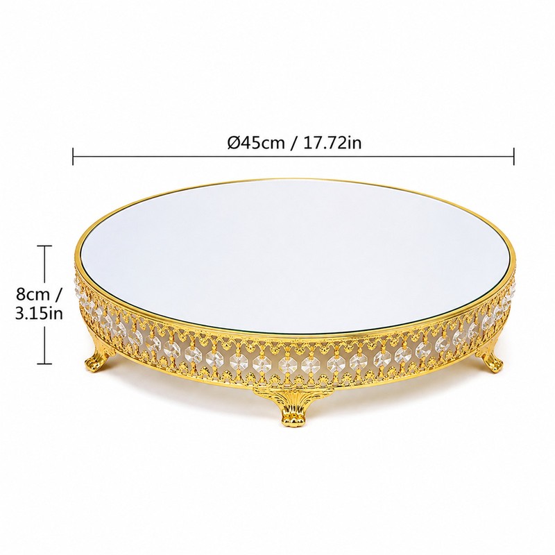 18in Round Mirror Cake Stand Crystal Metal Dessert Display Tray Gold Silver