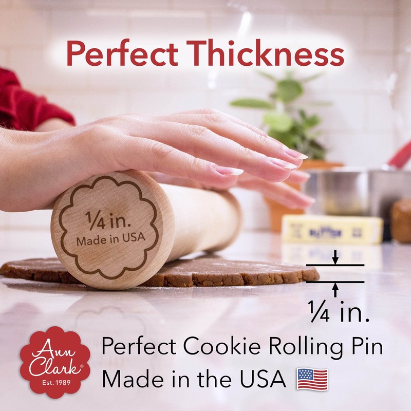 Perfect Cookie Rolling Pin 1/4-in. Fixed Depth Hardwood Made in the USA by An... gallery