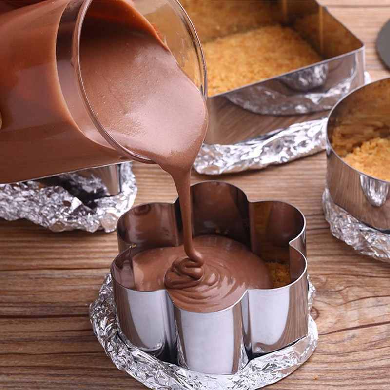 Set of 5 Cake Ring Mold, Stainless Steel 3” Dessert Food Molds with Pushers, Foo gallery