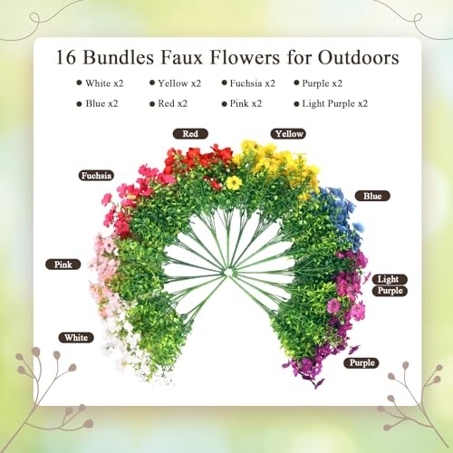 Artificial Flowers for Outdoors, 16 Bundles UV Resistant Fake Mixed Colors gallery