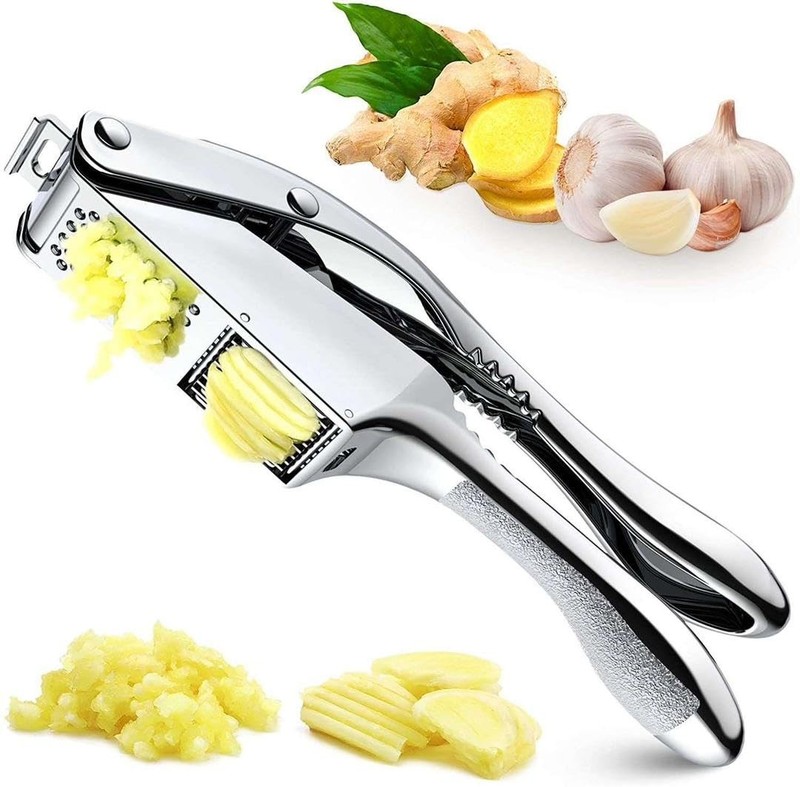 Premium Stainless Steel Garlic and Ginger Press, Walnut medium, Silver gallery