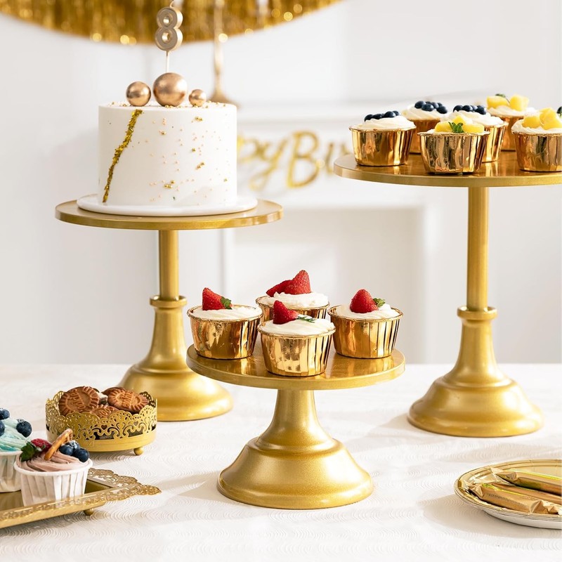 3 PCS Gold Cake Stand Set 8"/10"/12" Plate 6-10 Inch Cakes Dessert Table Display gallery