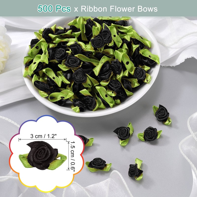 500 Pcs Mini Ribbon Roses Flowers Bows for Crafts, 15mm/0.6" Dia, Black gallery