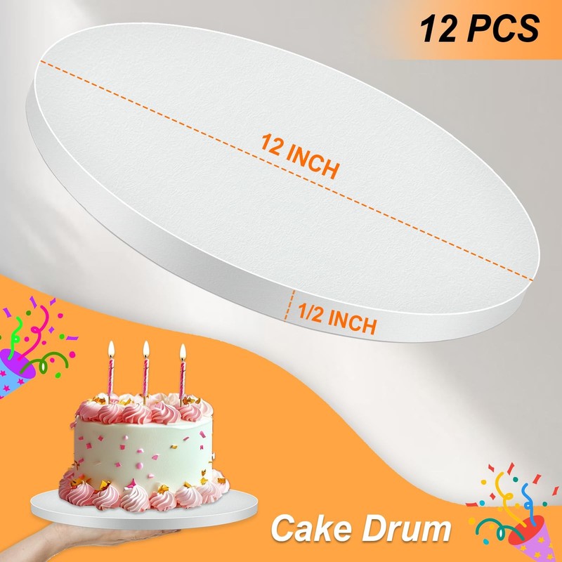 12 PCS 12 Inch White Round Cake Drums 1/2 Inch Thick Food Grade Cardboard Base gallery