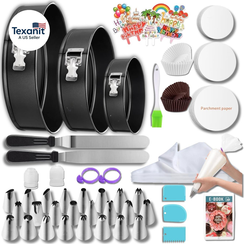 168Pcs Cake Pan Sets for Baking + Cake Decorating Supplies: 3 Non-Stick Springfo