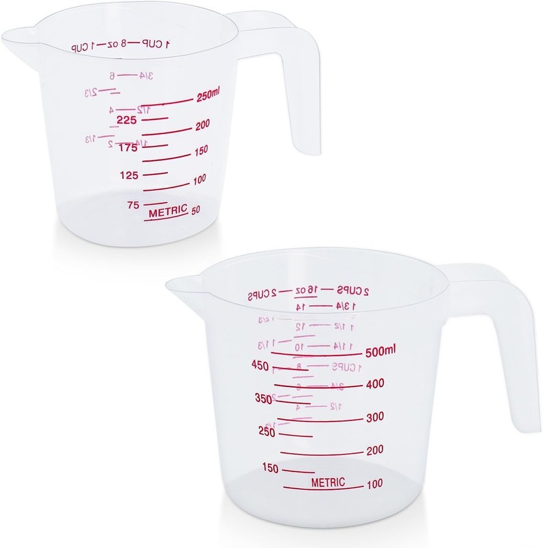 2 Pack Measuring Cup Set, Includes 250Ml (1-Cup), and 500Ml (2-Cup) Plastic