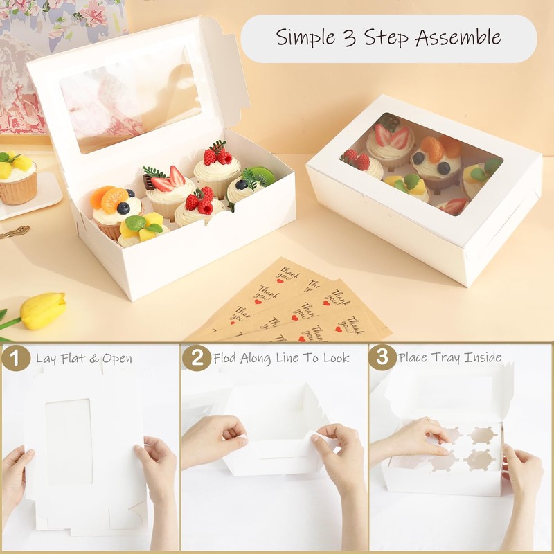 30 PCS Cupcake Boxes Clear Window Bakery Storage Containers 9.4x6.3x3 Inch gallery