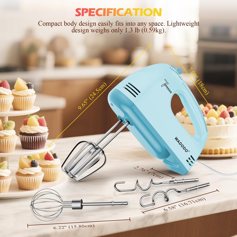 7-Speed Electric Hand Mixer – Portable Food Mixer Kitchen Mixer with 304 *(1x... gallery