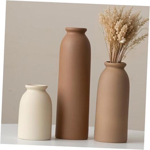 10.4 inches Tall Decorative Ceramic Vase Set, 3 Pieces, Nordic Coffee Mix