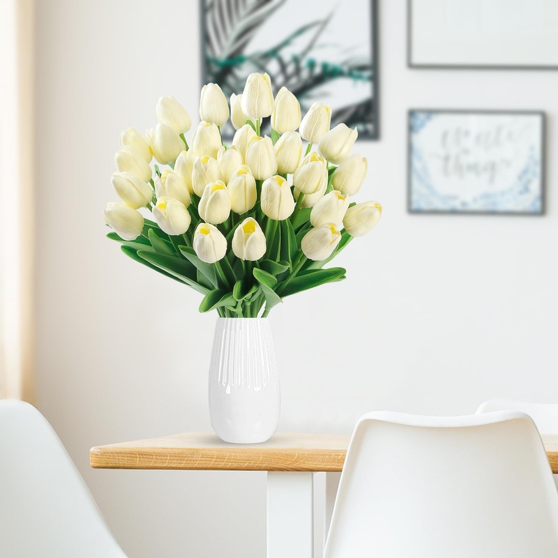 Sggvecsy 15 Pcs Fake Tulips Artificial Flowers Real Touch 15 Pcs, Milk White gallery