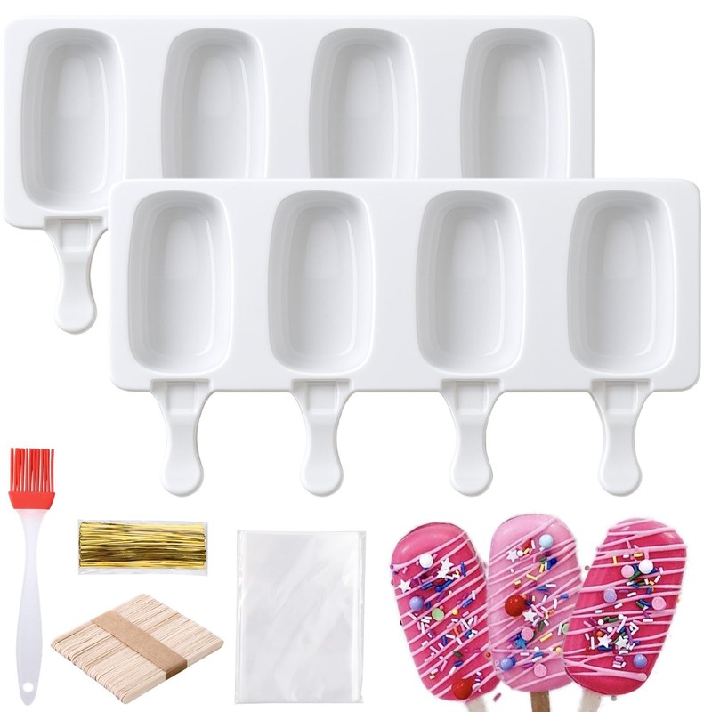 Juome Cake Pop Mold Kit, 8 Cavities Small Cakesicle Molds Silicone with 100 Wood