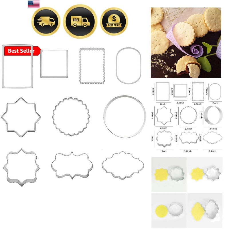10 PCS Plaque Frame Cookie Cutters Set Fondant Tiles Biscuit Cutter Molds for…