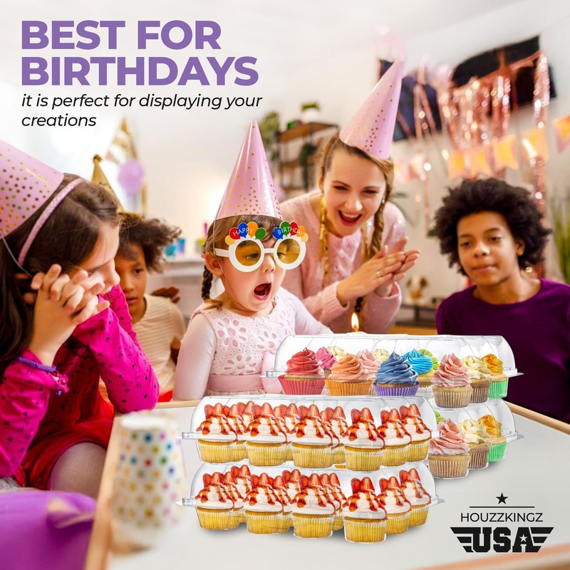 Plastic Cupcake Containers Boxes | 12 Compartment – 12 Pack | Disposable High... gallery