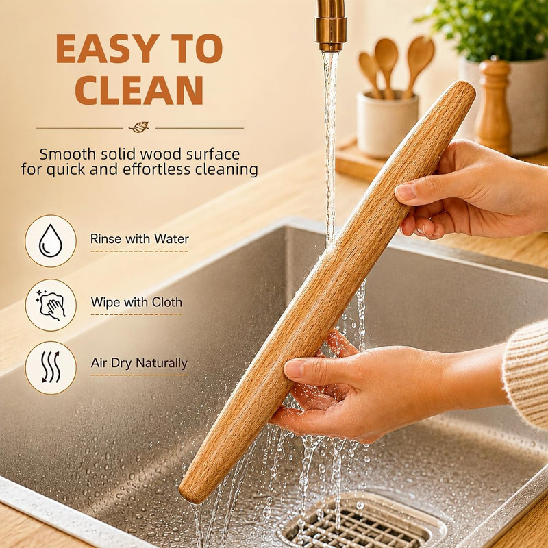 French Rolling Pin, 17 Inch Solid Wood Tapered Rolling Pin for Baking, Wooden Do gallery
