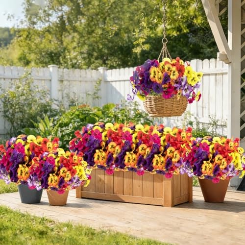 18 Bundles Artificial Flowers Outdoor Fake Flowers Pansies 18 Pcs- Mix Color gallery