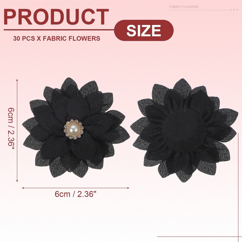 30Pcs 2" Fabric Flowers Rhinestone Pearls Sewing Fabric Flowers Black gallery