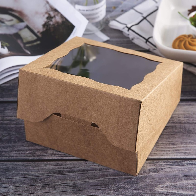 [25pcs]ONE MORE 6"Brown Bakery Boxes with pvc Window for Pie and Cookies Boxes S gallery
