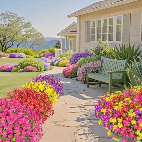16 Bundles Artificial Flowers for Outdoors Decoration Fake Silk Multi Color gallery