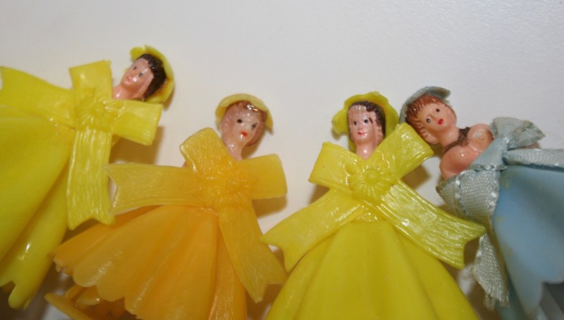 1950s Hong Kong Plastic Birthday Girl Cake Topper 3 Yellow & 1 Blue 1 1/2” Tall gallery