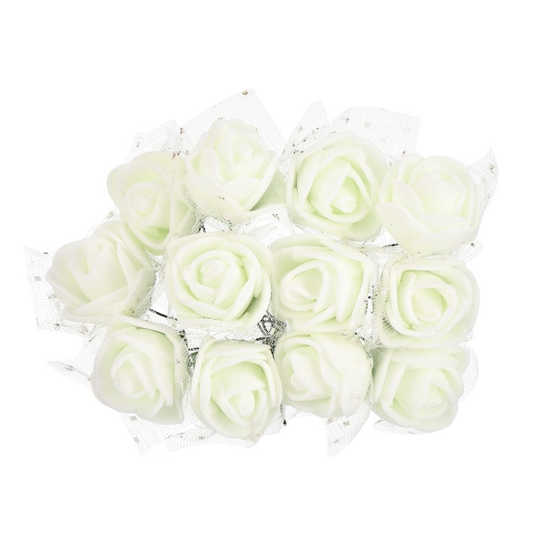 144Pcs 0.98″ Mini Rose Artificial Flower Heads Bulk with Stem & Gauze, Beige