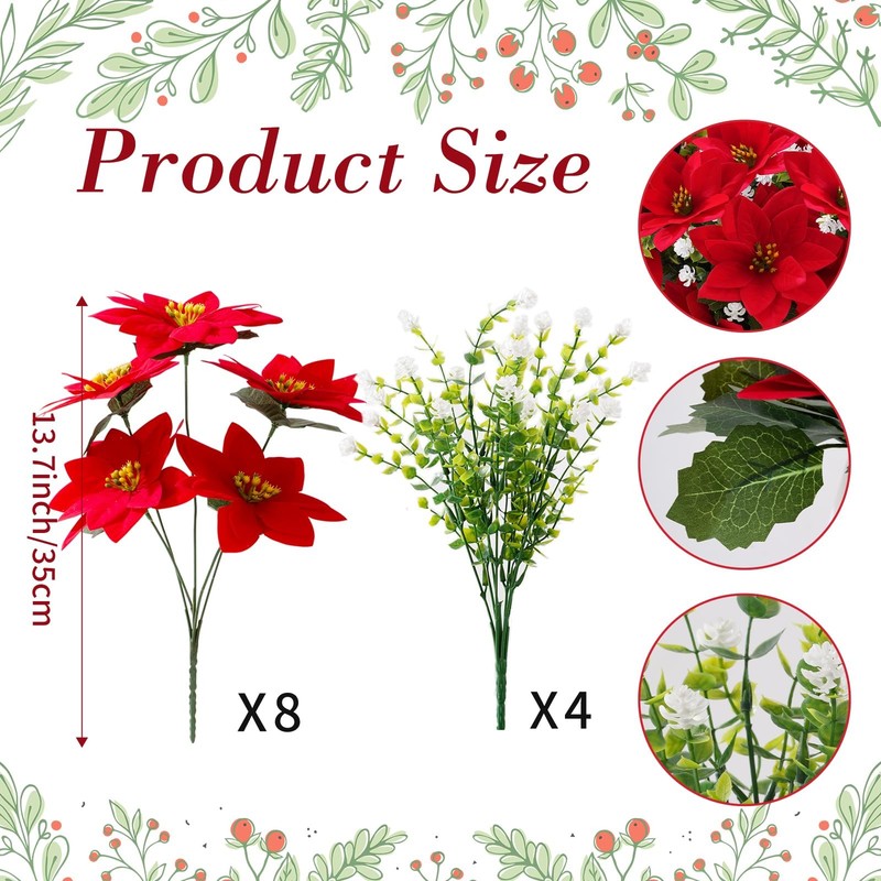 ZYZEV 14'' Artificial Poinsettias Flowers for Outdoor,12 14 inches, Red gallery