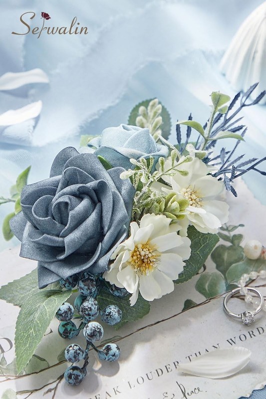 Serwalin 2 Pcs Boutonniere 6-7 Inch Dusty Blue Corsage For Wedding Boutonniere gallery