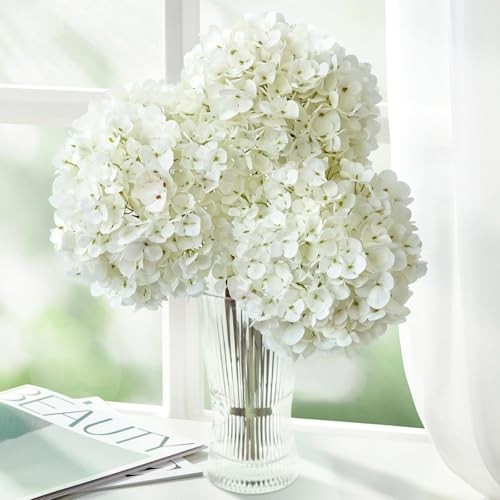 3PCS Hydrangea Artificial Flowers 25.6" Large Fake Hydrangeas Flowers White gallery