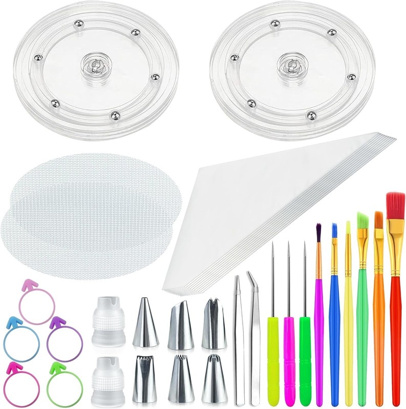 56 PCS Cookie Decorating Kit Supplies Including Acrylic Turntable Decoration for