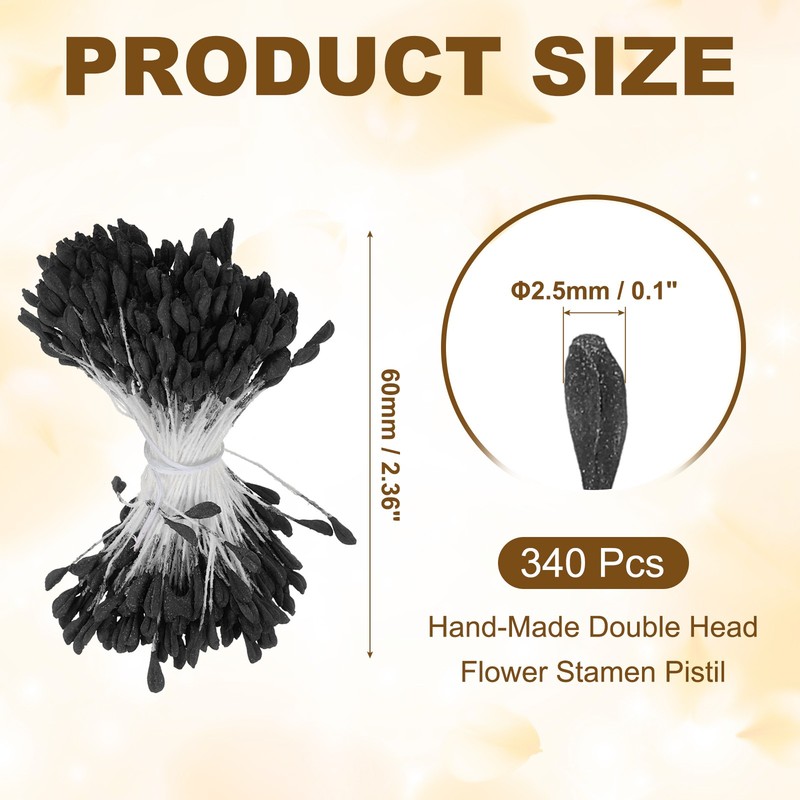 2.5mm Double Heads Flower Stamen, 340 Pcs Artificial Flower Stamen Pistil, Black gallery