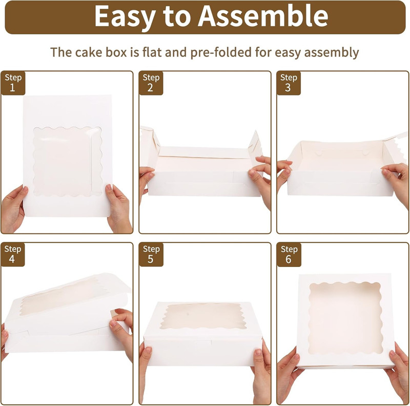 6Pcs Pie Boxes, 10X10X2.5 Bakery Boxes with Window, White Bakery Boxes for Pies, gallery