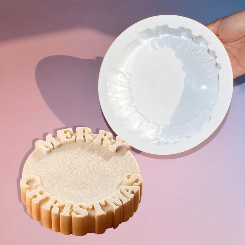 Silicone Cake Molds, Round Shape Merry Christmas Reusable Non-Stick Baking Mo…
