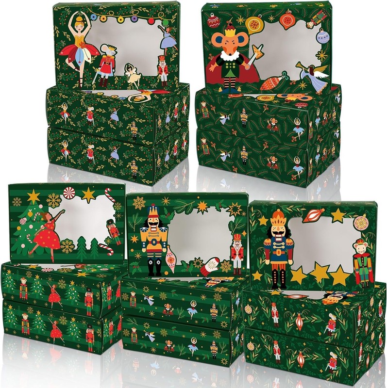 Fulmoon 50 Pcs Nutcracker Party Cookie Boxes with Window Christmas (Nutcracker)