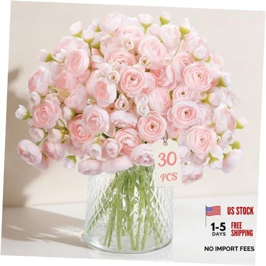 Pcs Ranunculus Artificial Flowers Faux Silk Mini Ranunculus, 30 Shabby Blush