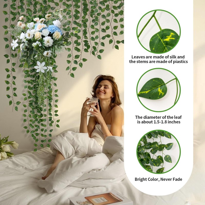 12 Pack 86Ft Fake Plants Artificial Vines for Room Decor, 12Pack 86Ft, Green gallery