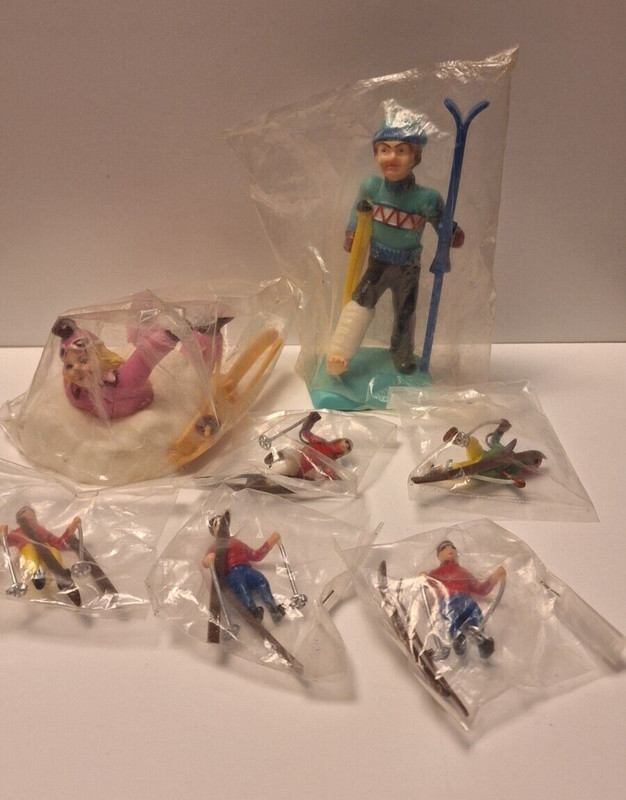 Vintage, 1978 Wilton, SKIING Assortment, Skier w/ a Cast, Fallen Skier, 5 Minis