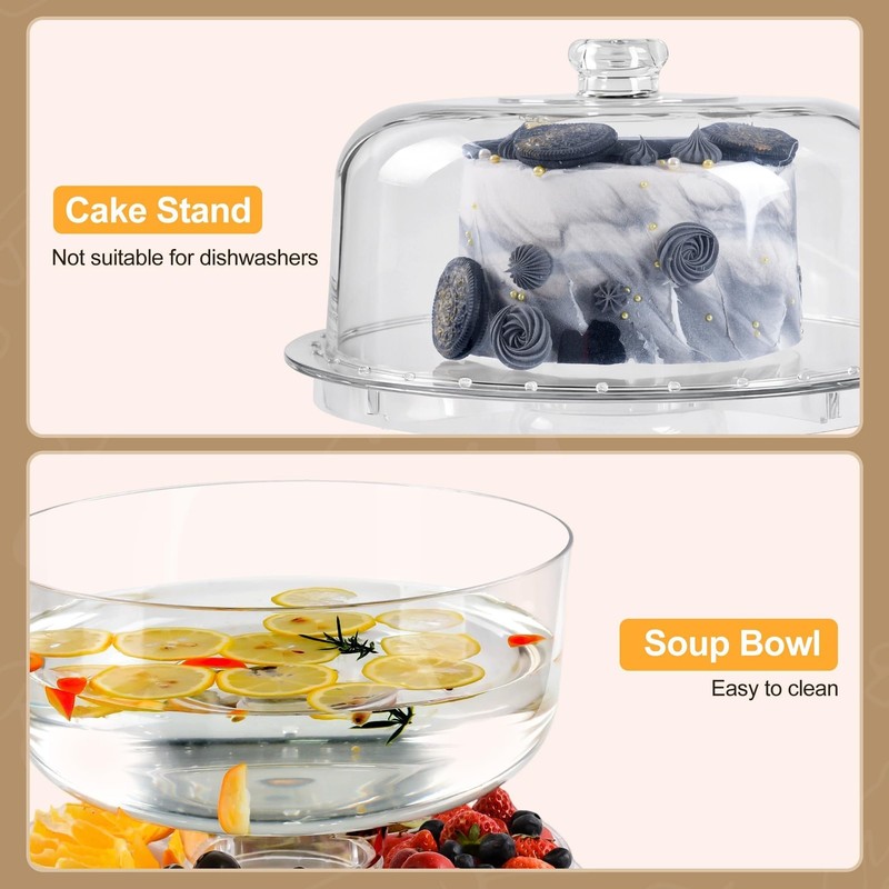 Cake Stand with Acrylic Dome Cover, 6-In-1 Multi-Purpose Cake Stand with Lid,... gallery